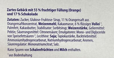Orange Cake ingredients label