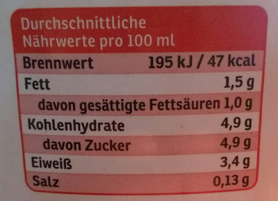 Fettarme milch ingredients label