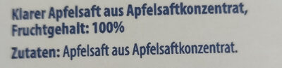Klarer Apfelsaft ingredients label
