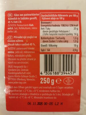 Hirtenkäse Feta Jeden Tag ingredients label