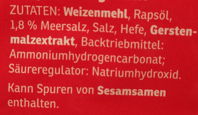 Salzstangen ingredients label
