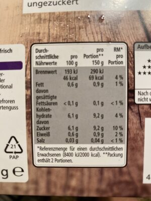 Wildheidelbeeren ungezuckert nutrition facts table
