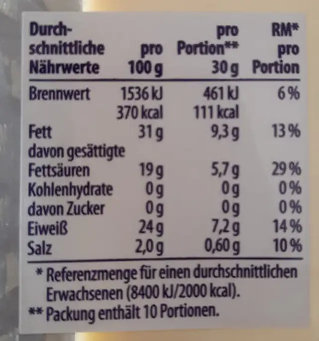 Gouda mittelalt ingredients label