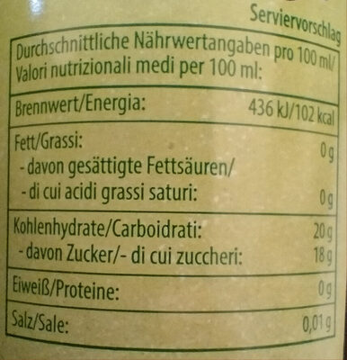 Aceto Balsamico nutrition facts table