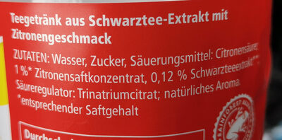 Eistee Zitrone ingredients label