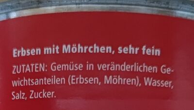 Erbsen mit Möhrchen ingredients label