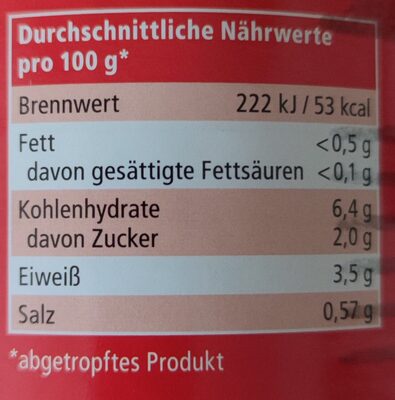 Erbsen mit Möhrchen nutrition facts table