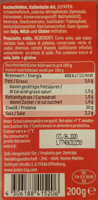 Prosciutto cotto ingredients label