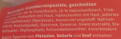 Geflügel Gutsherrenpastete ingredients label