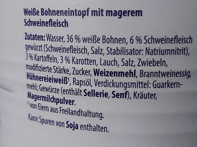 Weisse Bohnen Eintopf mit magerem Schweinfleisch ingredients label