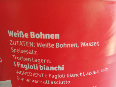 Weiße Bohnen ingredients label
