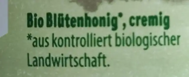 Bio Blüten Honig ingredients label