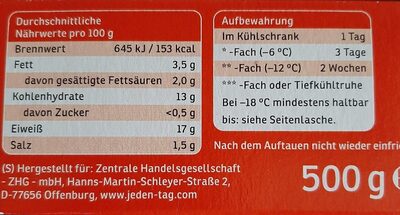 Hähnchen Cordon-Bleu nutrition facts table