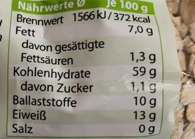 Bio Haferflocken kernig nutrition facts table
