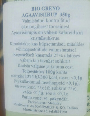 Bio agavensirup aus Mexico ingredients label