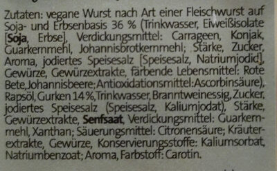 Pflanzlicher vleischsalat classic ingredients label