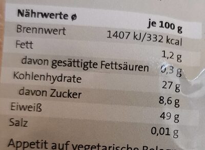 Soja-hack nutrition facts table