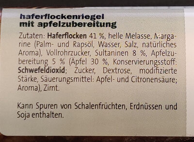 Powerriegel Apple Pie ingredients label