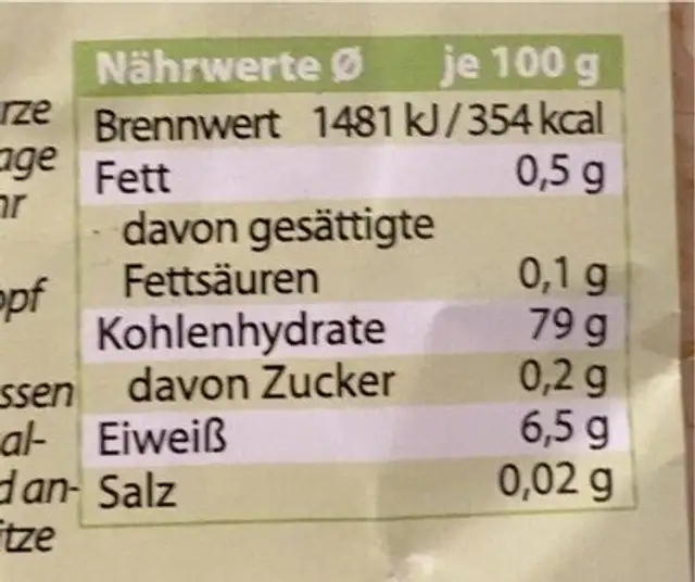Bio reis parboiled nutrition facts table
