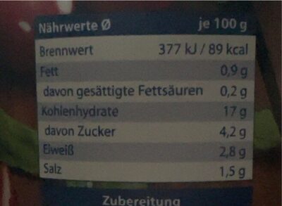 Ravioli in lecker Tomatensauce nutrition facts table