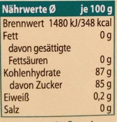 Original Kanadischer Ahornsirup nutrition facts table