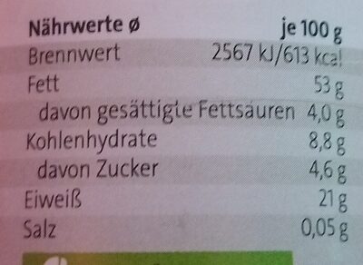 Mandelmus nutrition facts table