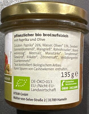 paprika & olive ingredients label