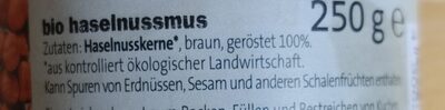 Haselnussmus ingredients label