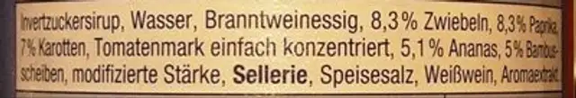 Süss-Sauer mit Extra Gemüse ingredients label