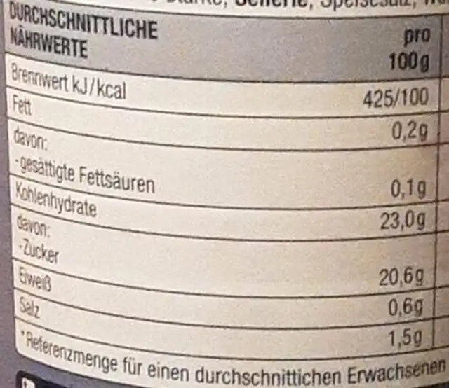 Süss-Sauer mit Extra Gemüse nutrition facts table