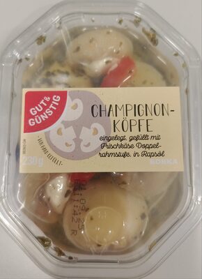Champignonköpfe, eingelet, gefüllt mit Frischkäse