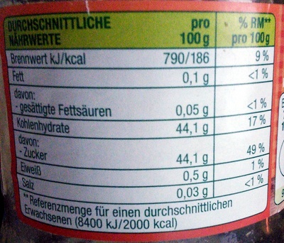 Bio Aprikose nutrition facts table