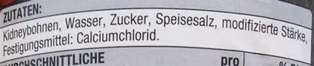 Kidney Bohnen dunkelrot ingredients label