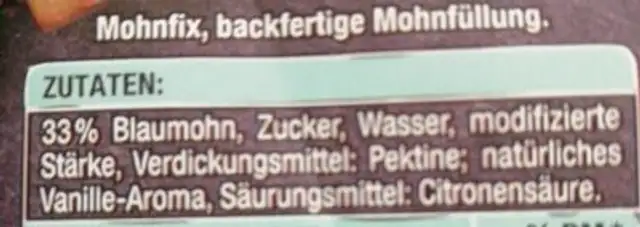 Mohnfix ingredients label