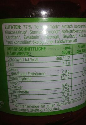 Edeka Bio Tomatensauce Klassik, Mild Fruchtig ingredients label