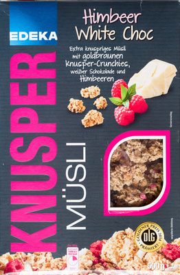 Knusper Müsli Himbeer White Choc front packaging