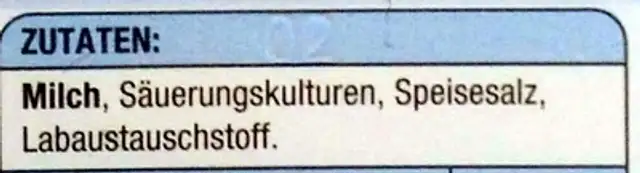 Frischkäse Pur ingredients label
