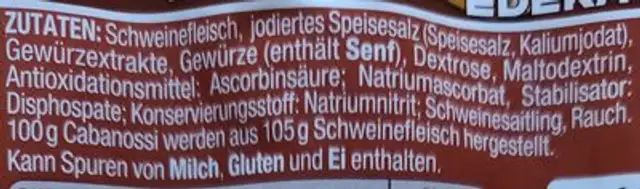Delikatess Cabanossi ingredients label