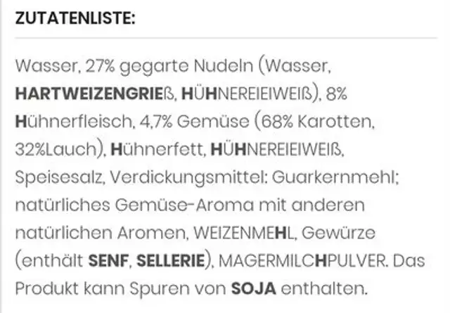 Gemüse Nudeltopf ingredients label