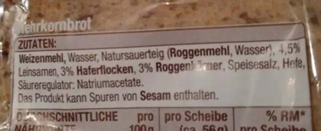Gut & Günstig ingredients label