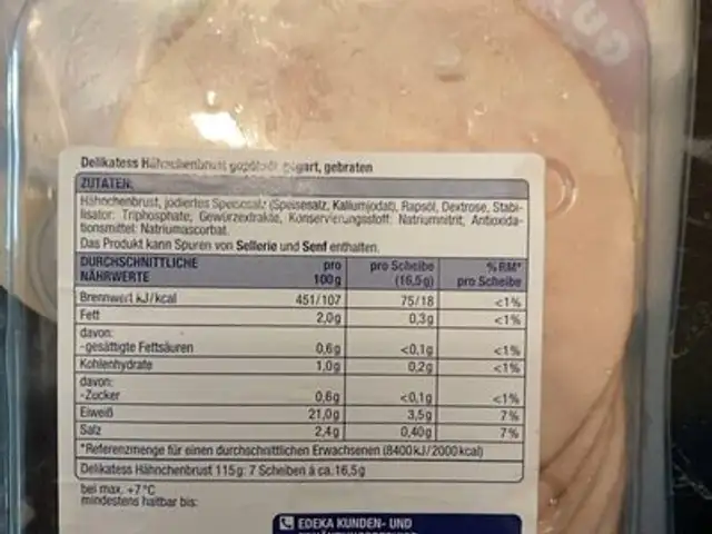 Hähnchenbrust gepökelt, gegart und gebraten nutrition facts table