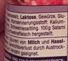 Ring-Salami ingredients label