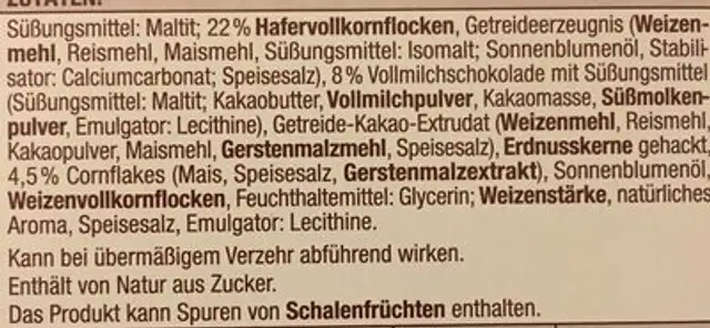Edeka Gut & Günstig Müsli Riegel Schoko 8 Riegel Kernig schokoladig ingredients label