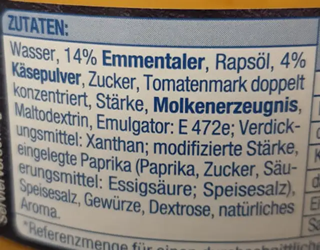 Creamy Cheese Dip ingredients label