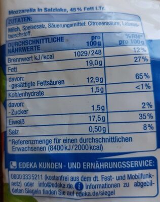 Mozzarella, 45% Fett I. tr.