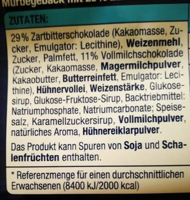 American Style Cookies ingredients label