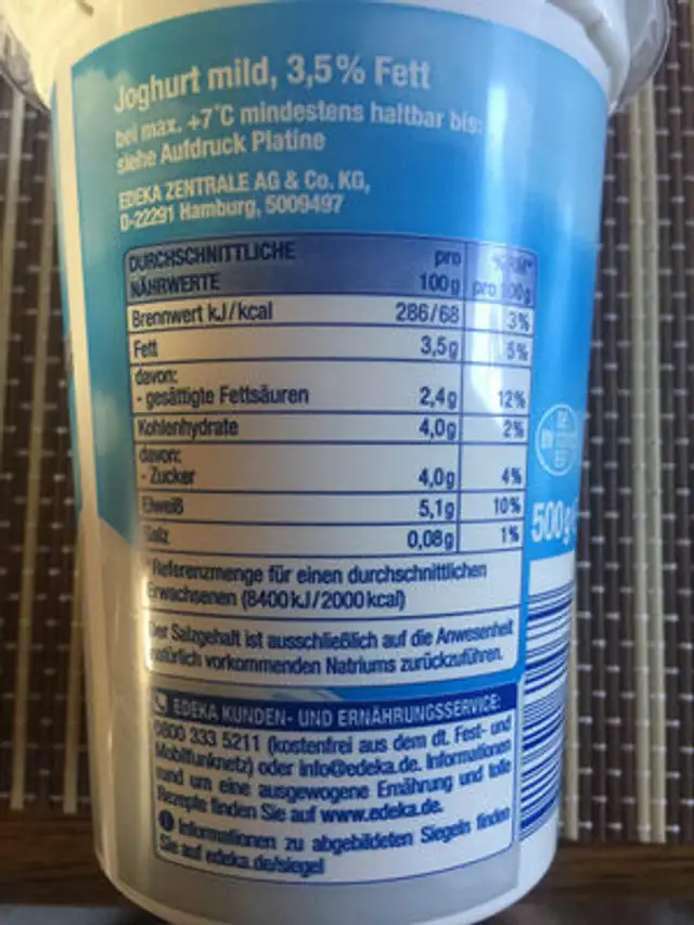 Joghurt mild 3,5 ingredients label
