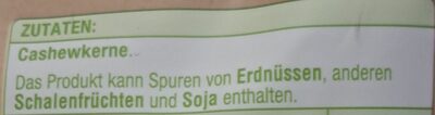 Cashewkerne ingredients label