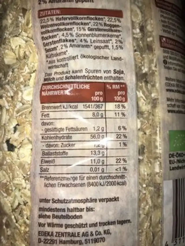 Basic Musli 5 Korn Mix nutrition facts table