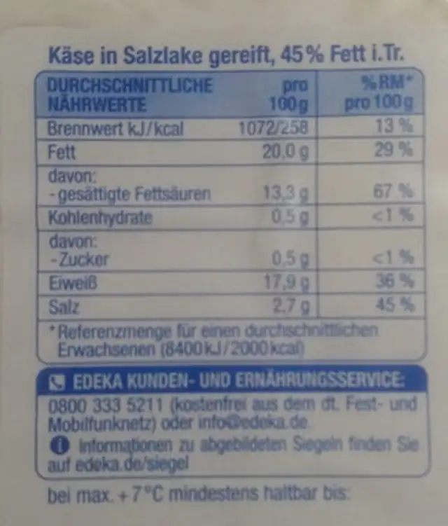 Hirtenkäse ingredients label